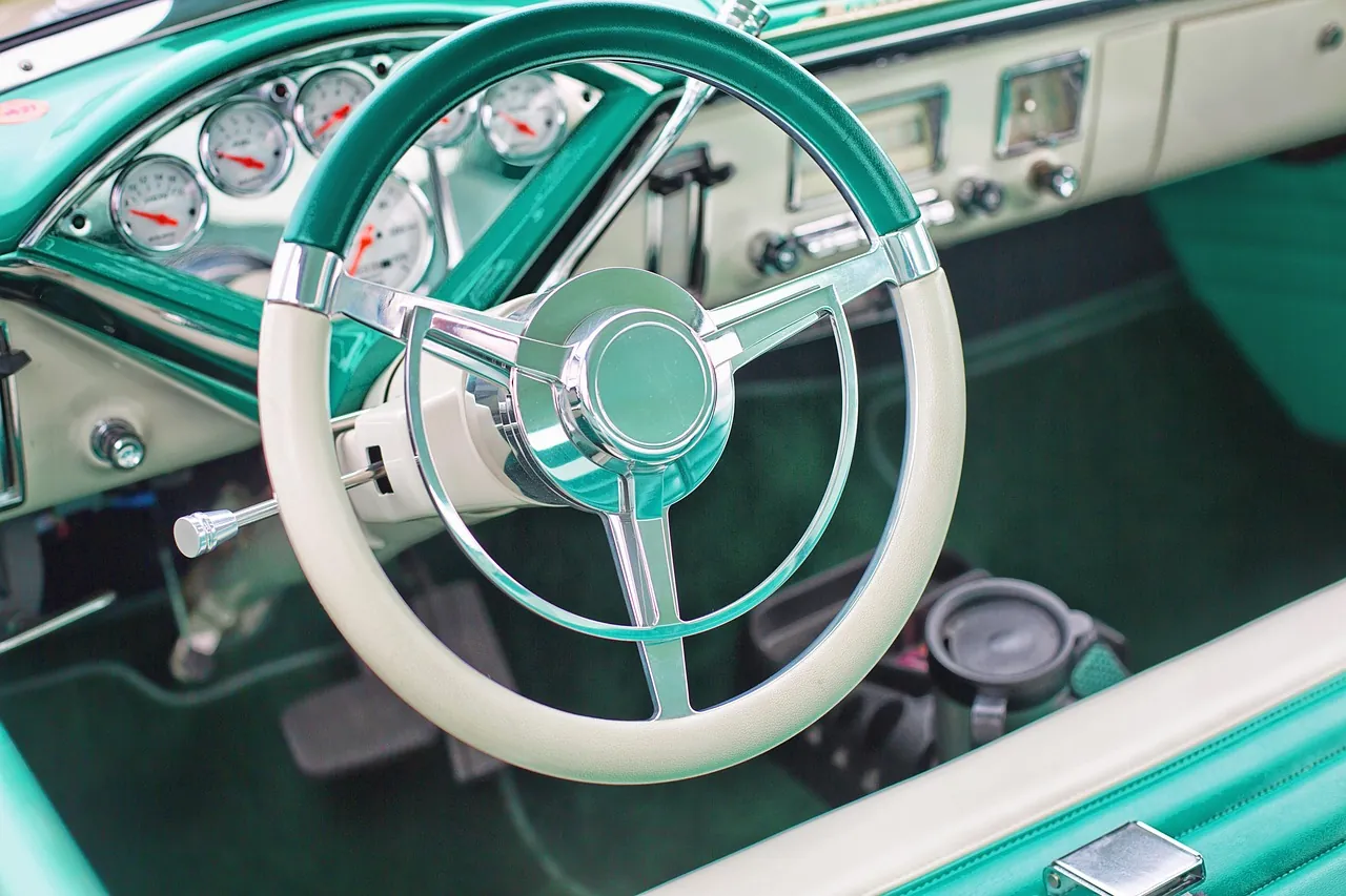 oldtimer, lenkrad, türkis, innere, instrumententafel, alt, automobil, auto, retro, klassisch, transport, fahrzeug, oldtimer, oldtimer, lenkrad, türkis, auto, auto, auto, auto, auto